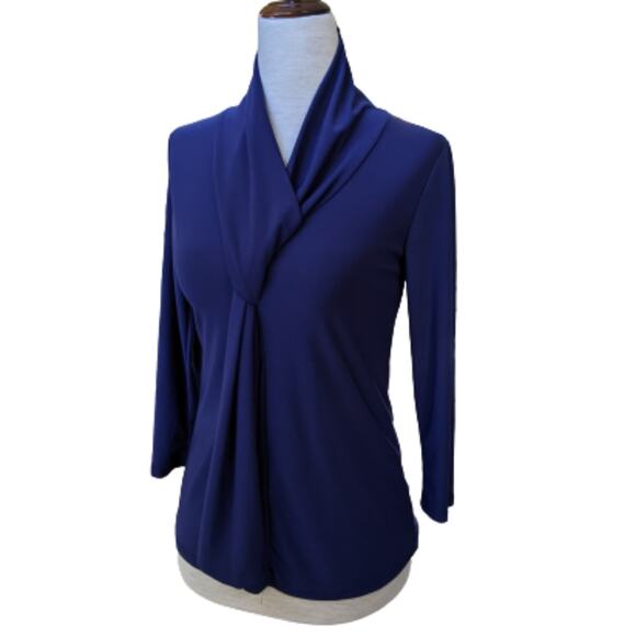 Tiffany & Grey Twist Knot Navy Blue Top PS - Picture 2 of 6
